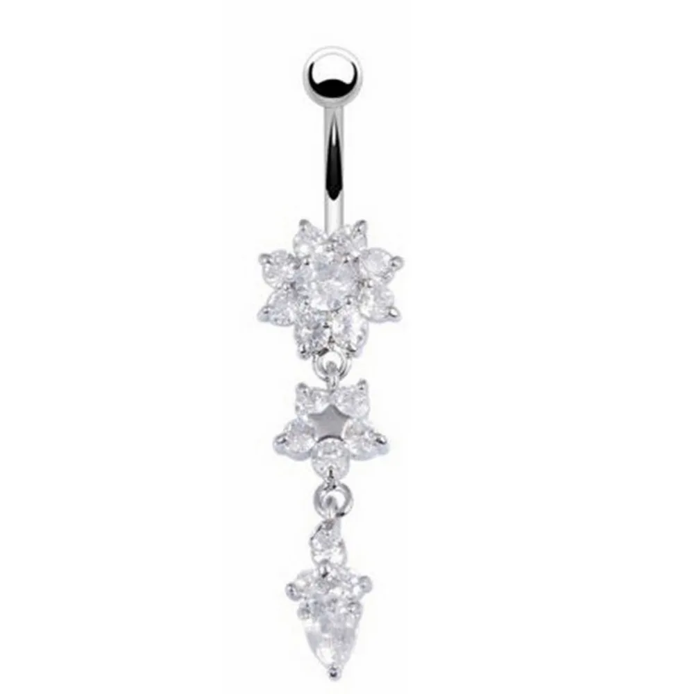 

New Fashion Sexy Piercing Navel Nail Body Jewelry Flower Pendant Crystal Belly Button Rings