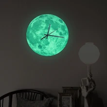 Funlife Glow in the Dark Moon Wall Clock Romantic Luminous Moon Home Decor Quartz Sweep movement