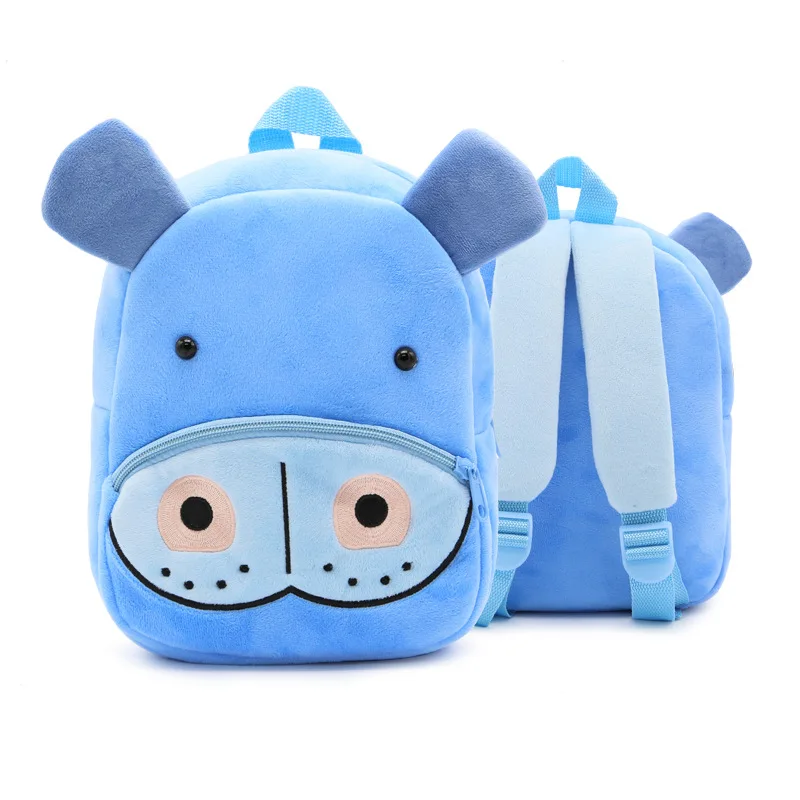 Cartoon Animals Blue Hippo Plush Backpack  Preppy Mochila Toddler Kindergarten Picnic Bags Stuffed Plush Animals
