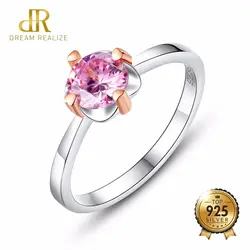 DR розовый кубический циркониевый палец кольцо Роскошные двухцветные золотые дизайнерские 925 пробы серебряные обручальные кольца для