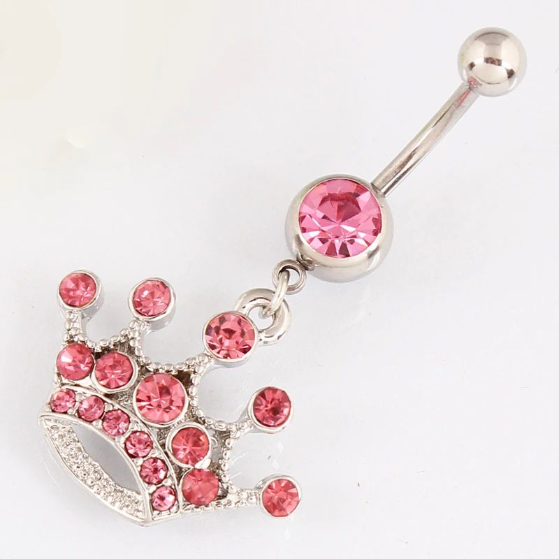

Red Imperial crown belly button ring lady body piercing jewelry Retail 14G 316L surgical steel bar Nickel-free TAIERS