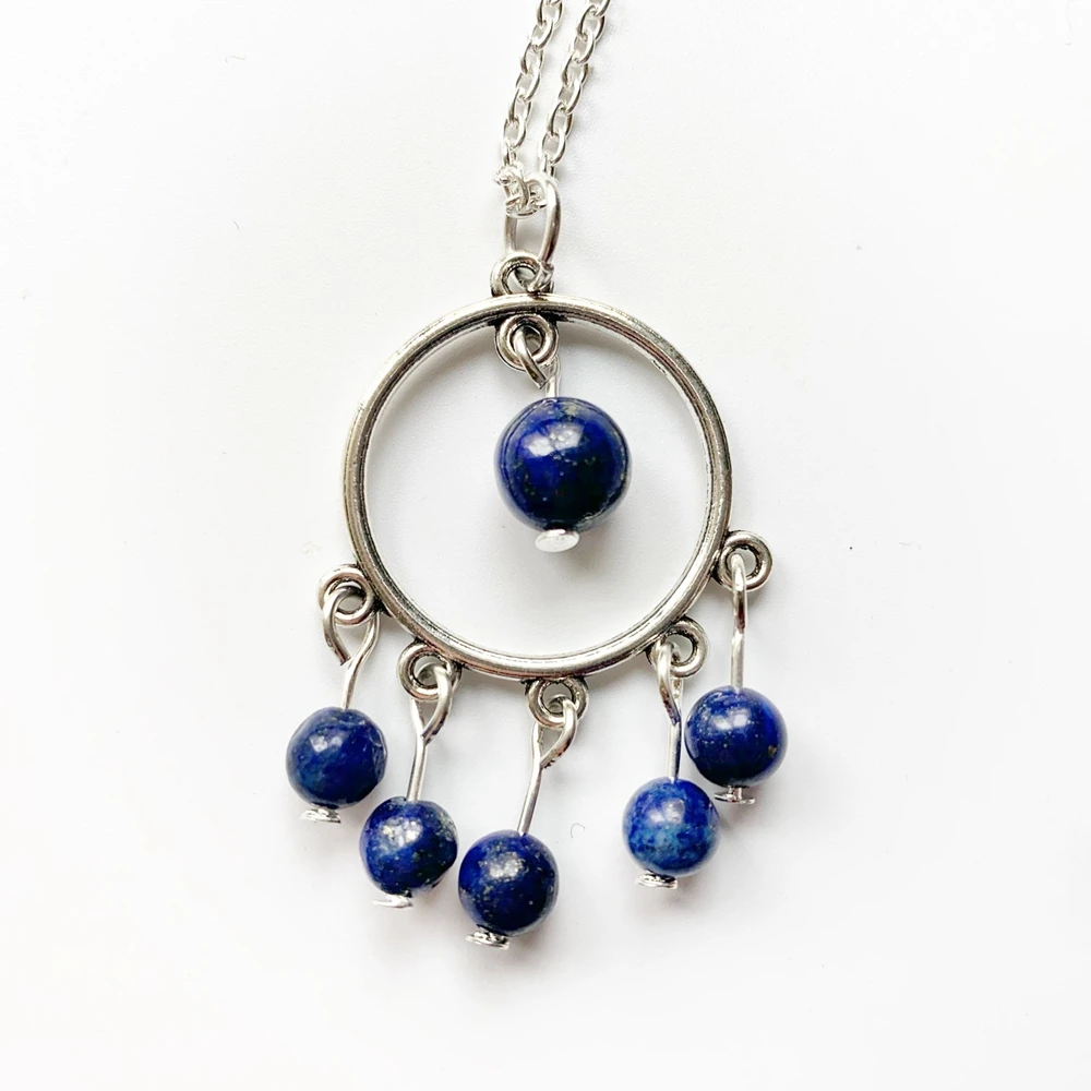 lapis beads circle necklace