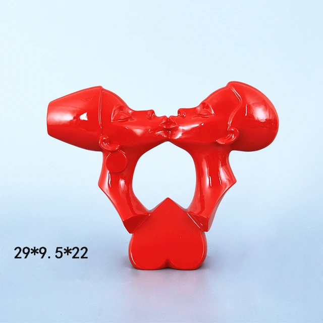 Modern Figurine Miniatures A Kiss Heart Statues Home Decor Accessories Abstract Resin Sculpture