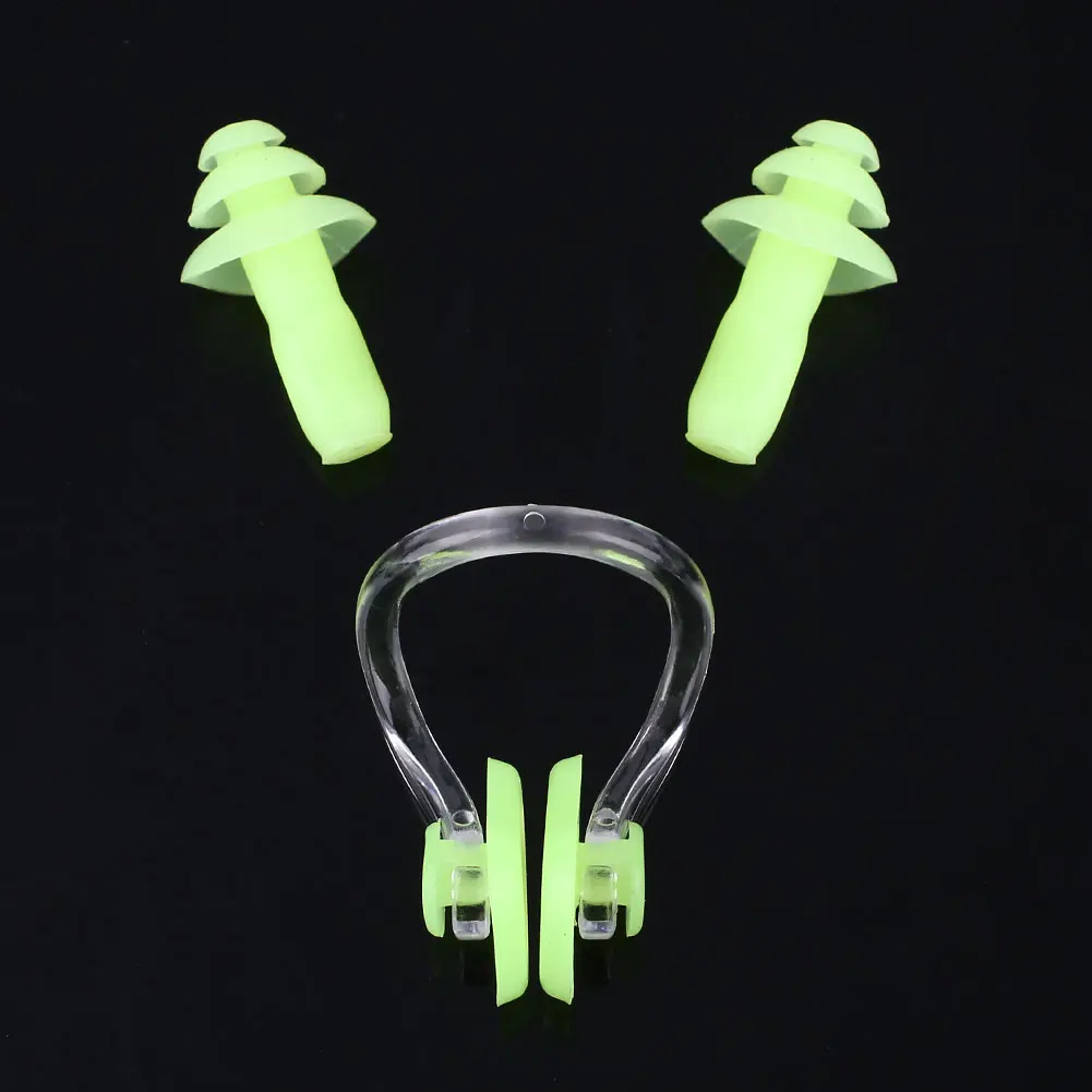 Силиконовые противоводяные Заглушки для ушей, зажим для носа для плавания, водонепроницаемый комплект для серфинга и дайвинга, набор для плавания, аксессуары для бассейна, водные виды спорта - Цвет: green