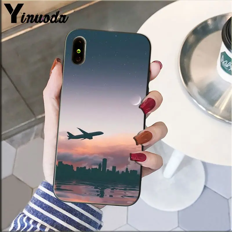 Airplane travel in the sunset