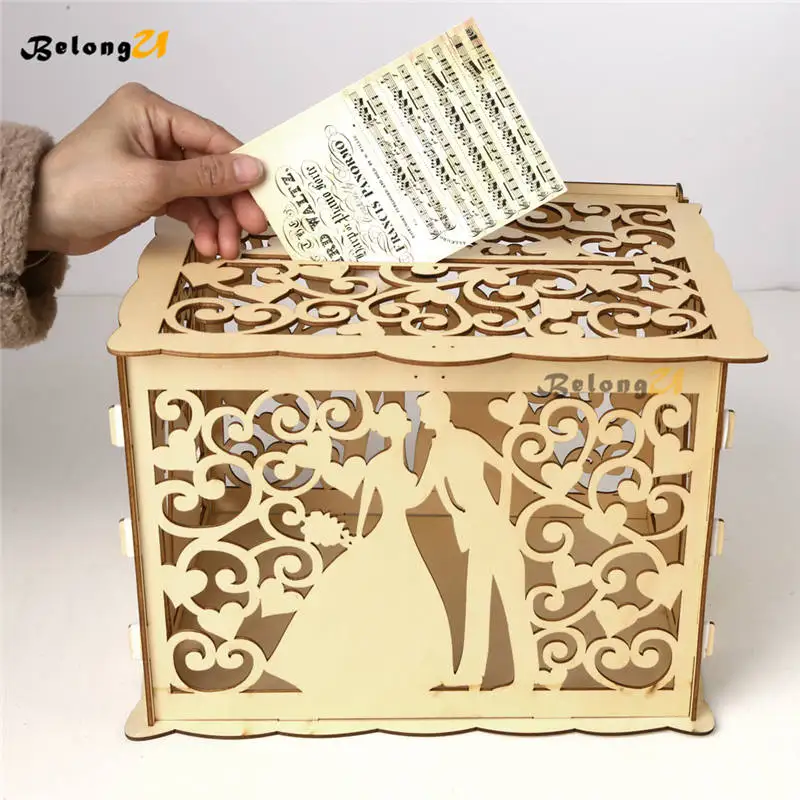 DIY свадебный деревянный ящик для денег с замком вечеринки декор Keepsake коробка