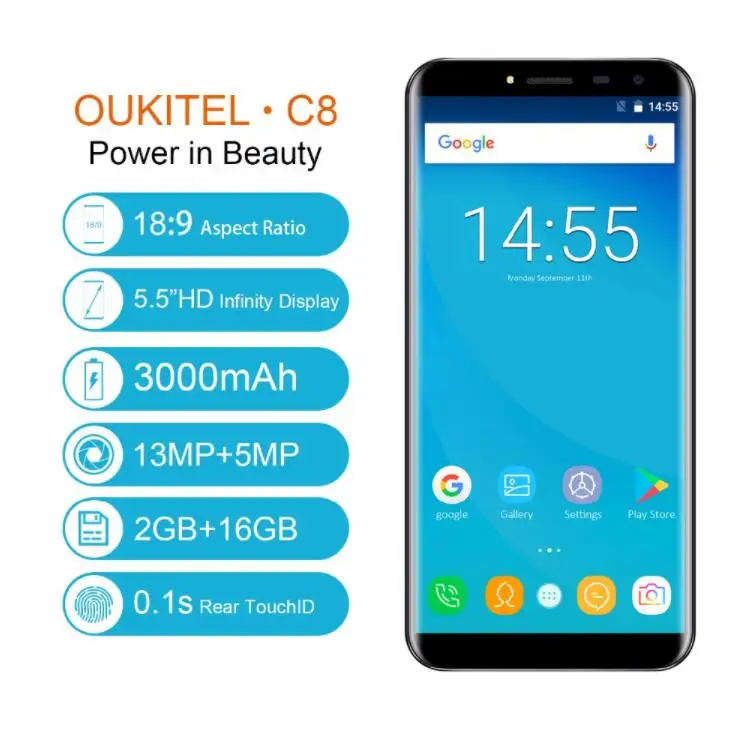 Быстрая сделка OUKITEL C8 2 Гб 16 мобильный телефон 18:9 &quotдюймов 5 полный экран MTK6580A 4