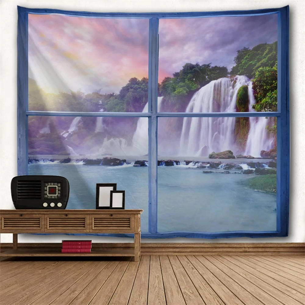 

Windows scenery Tapestry Wall Hanging Polyester Sandy Beach Towel Yoga Mat Picnic Blanket Throw Rug Wall Carpet 2017