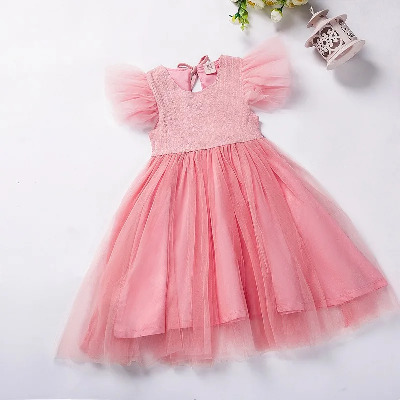 В Корейском стиле детское платье для девочки лето оборками Кружева Тюль Одежда для девочек принцессы вечерние/дня рождения Одежда