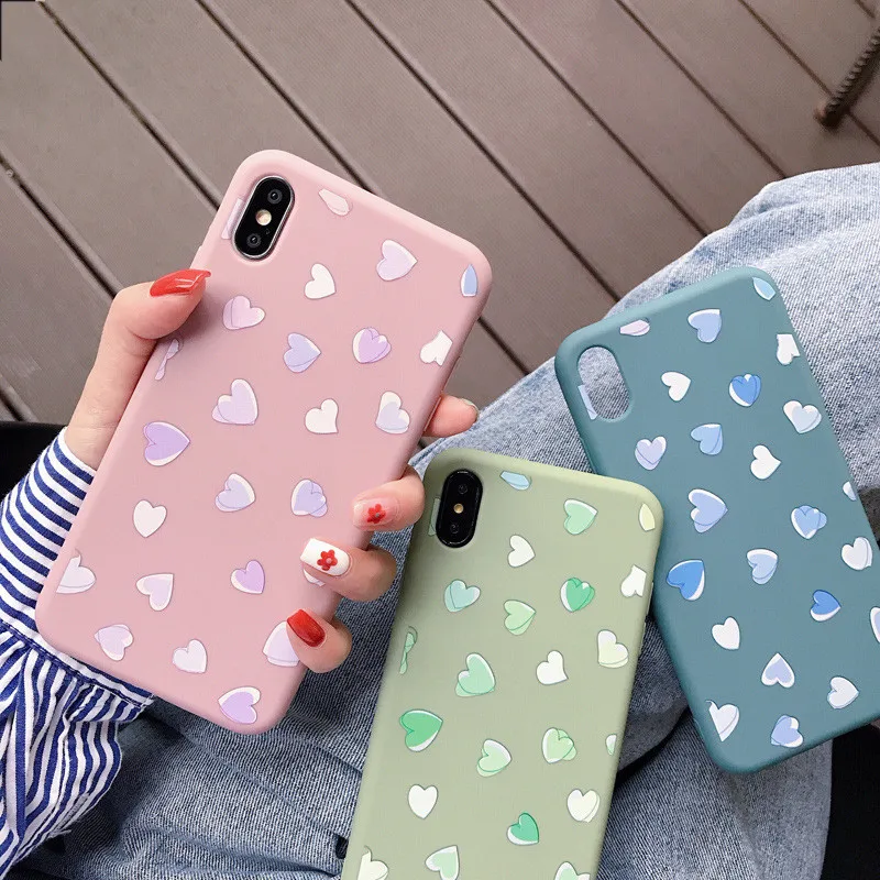 

JAMULAR Love Heart Case Cover For iPhone 8 6 6s XS MAX XR 7 Plus Candy Color Soft TPU Matter Phone Cpque For iPhone X 10 Fundas
