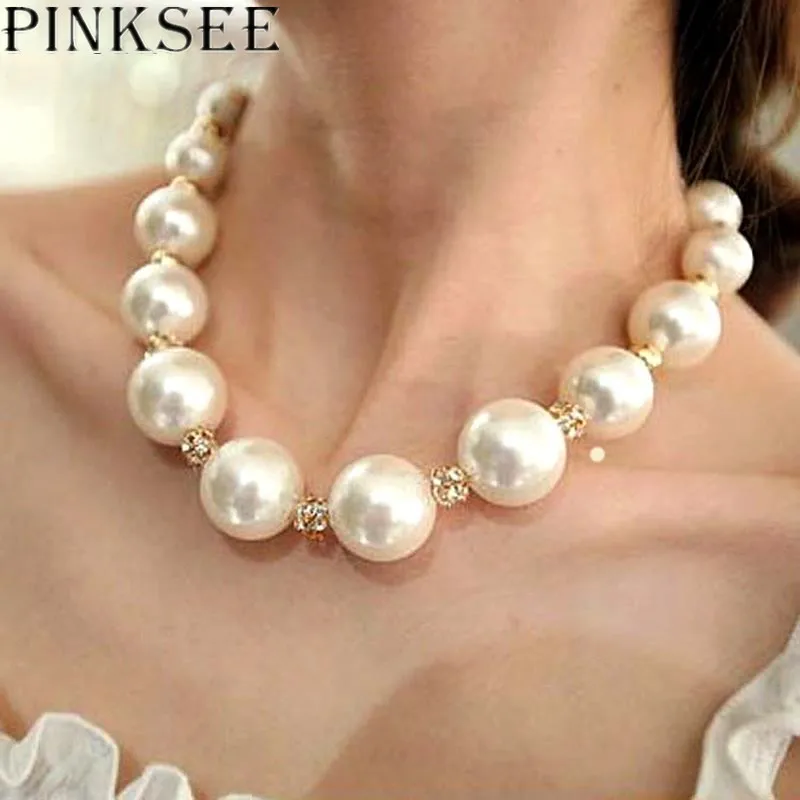 Новое модное ожерелье PINKSEE с большими белыми искусственными жемчужными бусинами