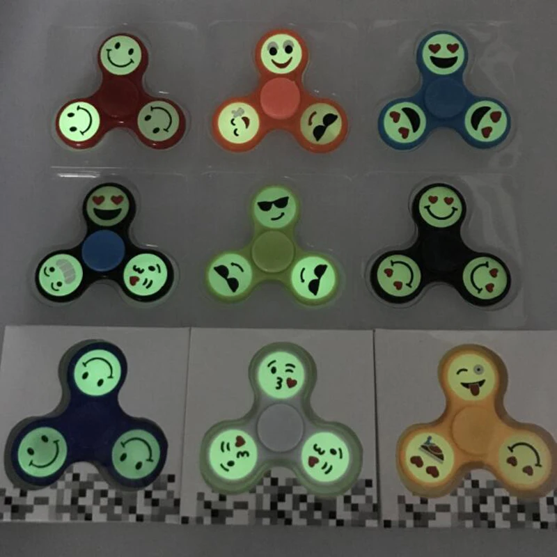 2017 Night Light emoji Fid Tri Spinner Toys Sensory EDC Finger