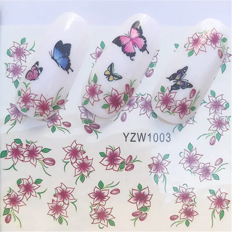 YWK 1 лист бабочки стили ногтей Водные Наклейки Красочные Полные Советы Дизайн ногтей цветок Советы украшения - Цвет: YZW-1003