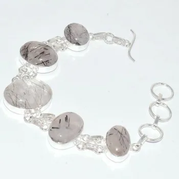 

Black Rutiles Quarts Bracelet Silver Overlay Over Copper , 20.9 cm, B3641