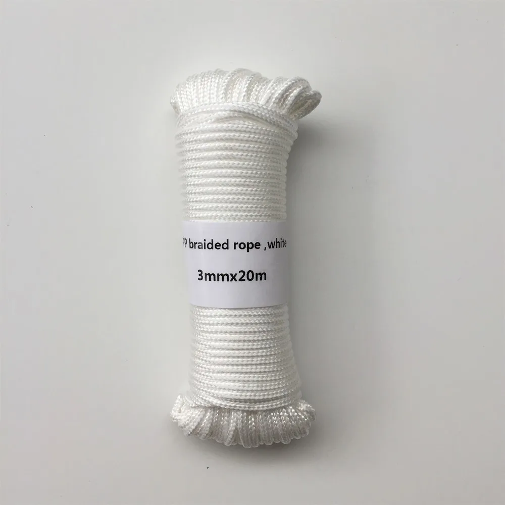 3mmx20m Polypropylene Braided Rope White Hangtag Clothesline Home Decoration Garden Accessories Outdoor Camping Rope 1pc