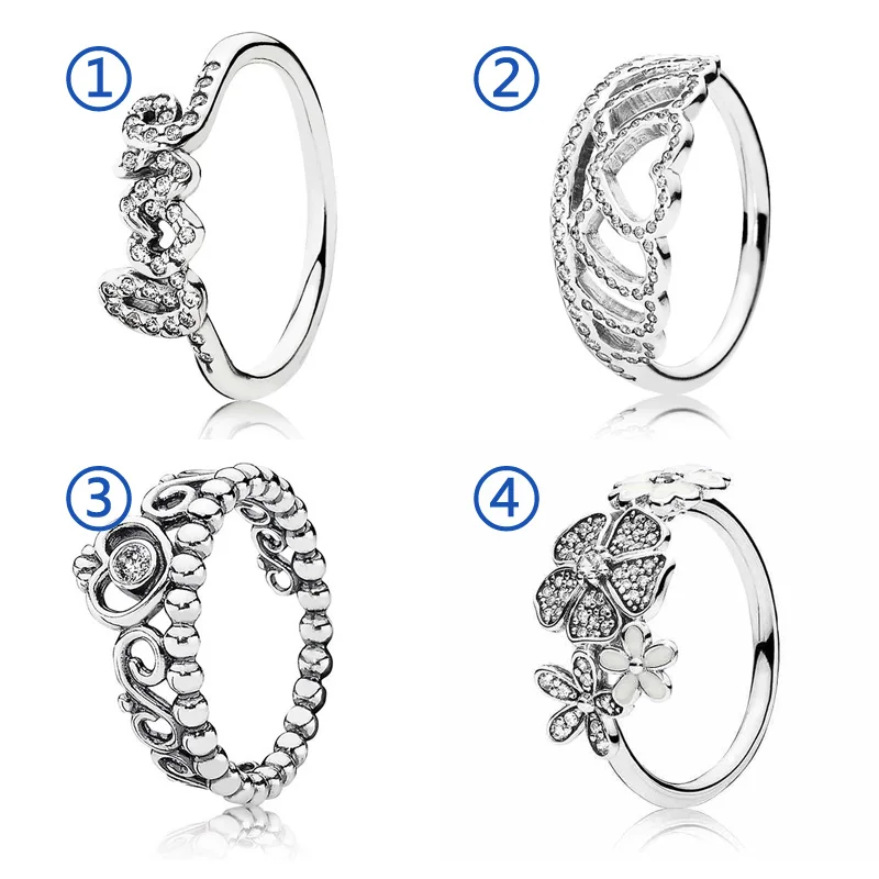 

30% 925 Silver Princess Tiara Droplets Signature of love Rings With Crystal For Women Wedding Party Gift Fine Pandora Jewelry