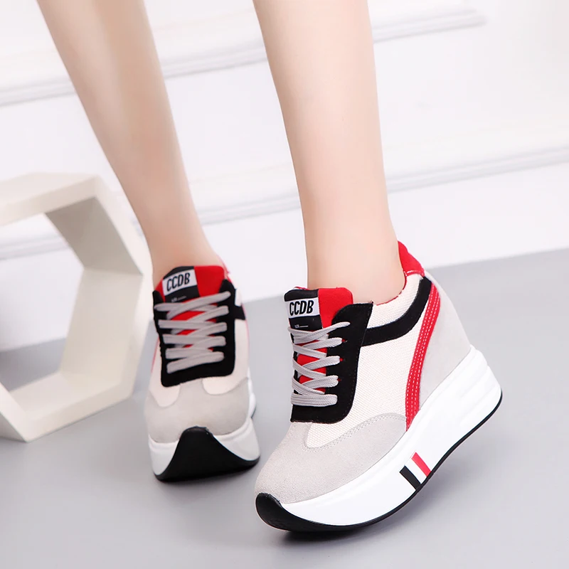 

2018 Woman Platform Wedges 8cm Super Hidden Heel Casual Shoes Vulcanize Ladies Floral Casual Sneakers Shoes Woman