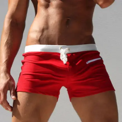 AUSTINBEM плавки сексуальные пестрые мужские плавки на молнии купальник с карманом пляжная одежда трусы боксеры плавающие шорты доска cuecas - Цвет: Красный