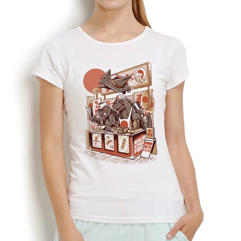 

Japan anime Kaiju street food funny tshirt women 2019 summer new white casual short sleeve o-neck cute manga t shirt femme
