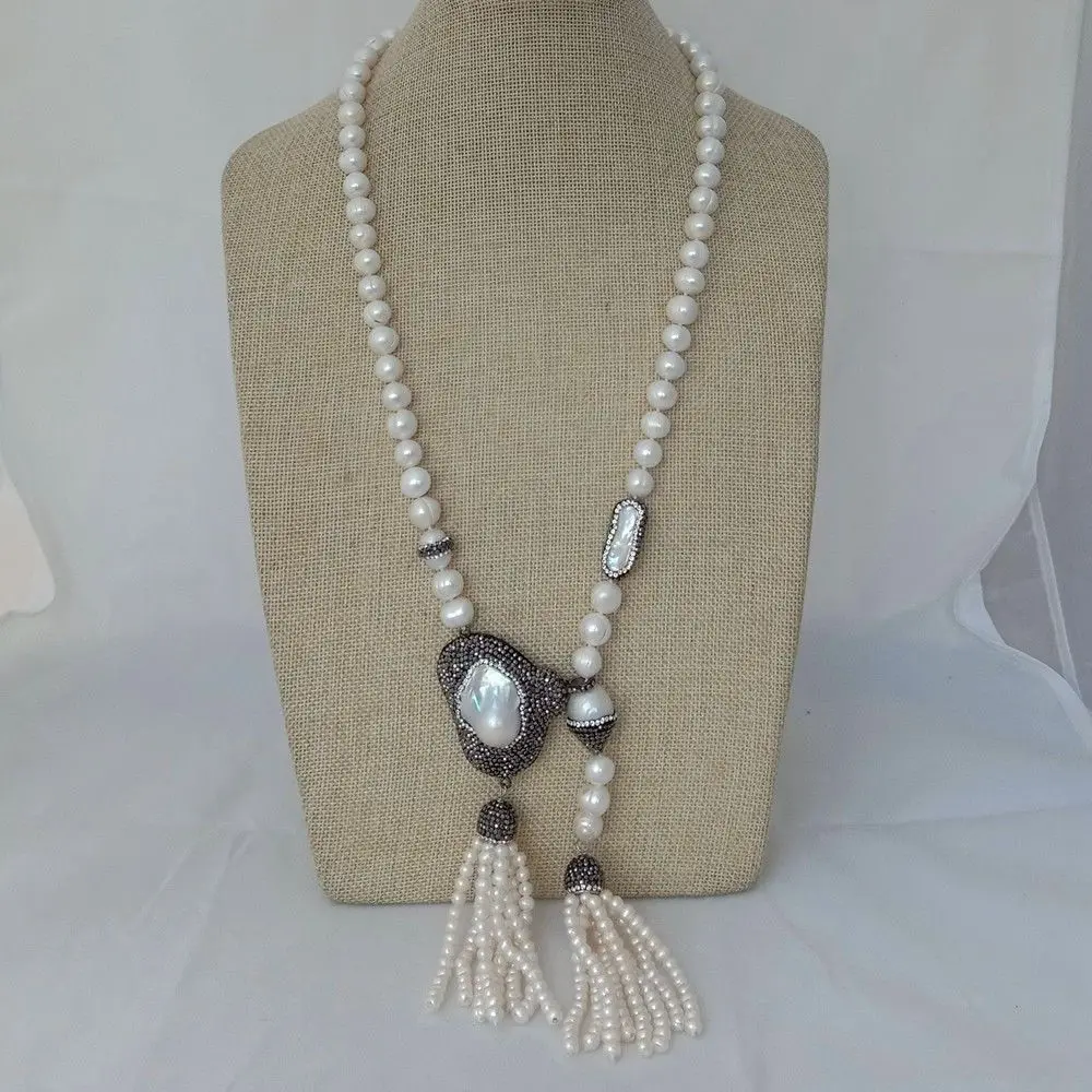 

36'' White Pearl Necklace Big White Keshi Pearl Pendant