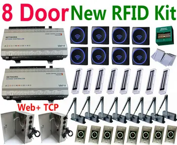 

New 8 Door RFID Reader kit with Web Access Controller board+8 Card reader+8 magnetic lock+8 door closer+2 ups power+8 exit+card