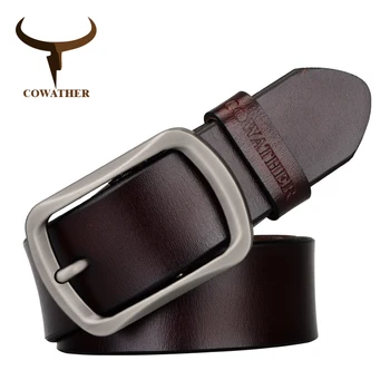 

COWATHER brand classic men's cow genuine leather male dress pin buckle strap fashion adjustable black brown coffee gift wrap