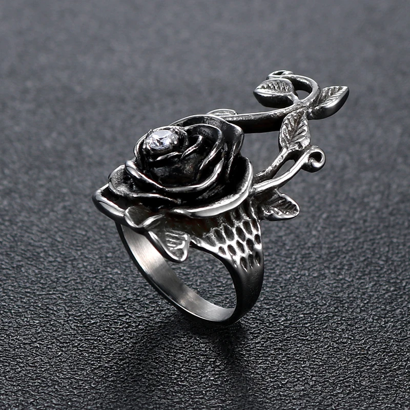 CHUKUI Античная серебрянная роза цветок кольца для мужчин и женщин уникальная, из нержавеющей стали обручальное кольцо ювелирные изделия кубического циркония растение кольцо