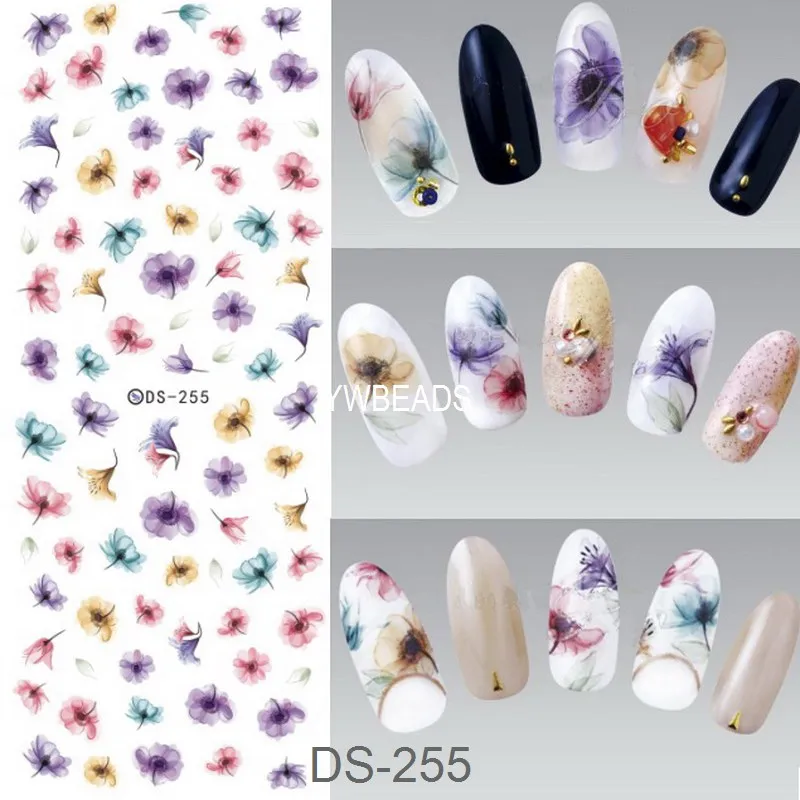 

1 Piece Colorful Flower Feather Plant Letter Water Transfer Decal Manicure Nail Art Sticker DIY Nail Decoration DS-250-DS-260
