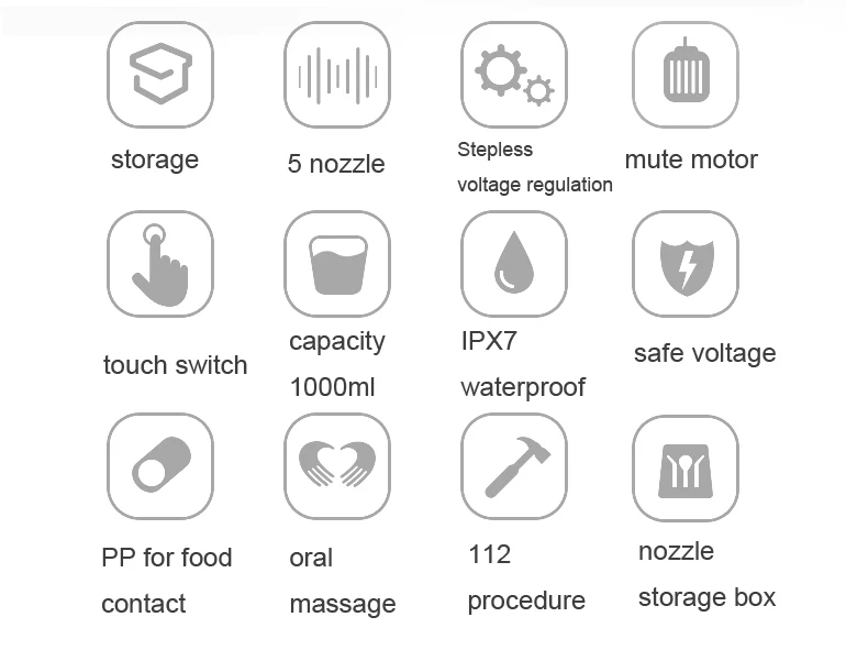 20-160 фунтов/кв. дюйм Плавная Регулировка напряжения Чистый Массаж, 1000 мл ирригатор для полости рта+ 5 наконечников+ коробка для хранения+ 2 носовые насадки
