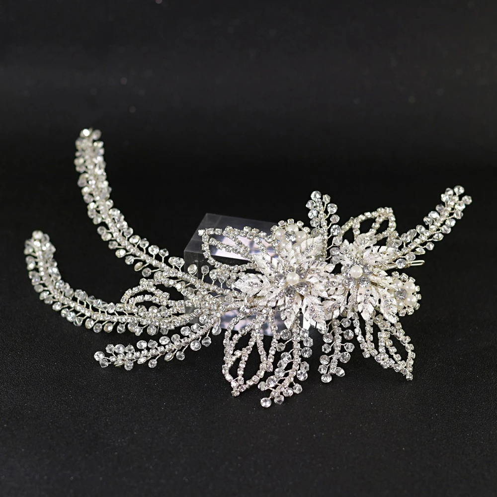 Серебряный проводной Стразы Кристалл тиара на голову свадебное украшение на голову свадебные волосы лоза аксессуары для волос для невесты, подружек невесты