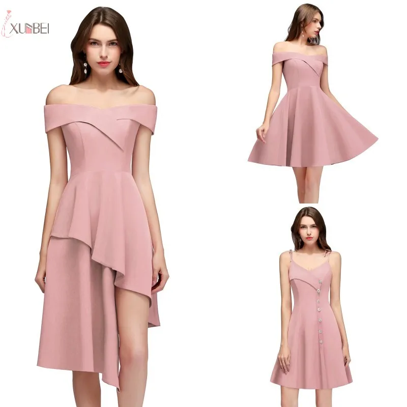 

Elegant 2019 Pink Burgundy Short Bridesmaid Dresses Off The Shoulder Sleeveless Wedding Party Gown vestido madrinha