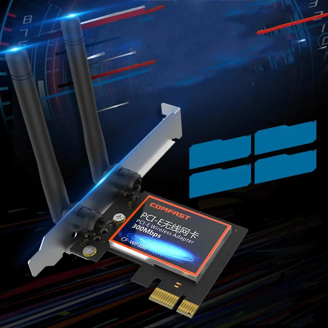 Две антенны беспроводная сетевая карта PCI-E с 2 300 Мбит/с 2,4G 100 метров черный интерфейс WiFi адаптер