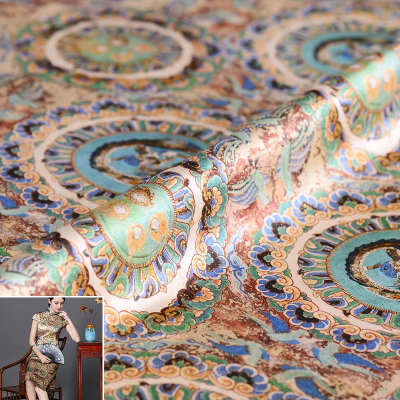 

50x114cm/piece Ethnic Style Animal Plant 100% Real Mulberry Silk Fabric Cloth For Manual Dress Clothing DIY Sewing Patchwork