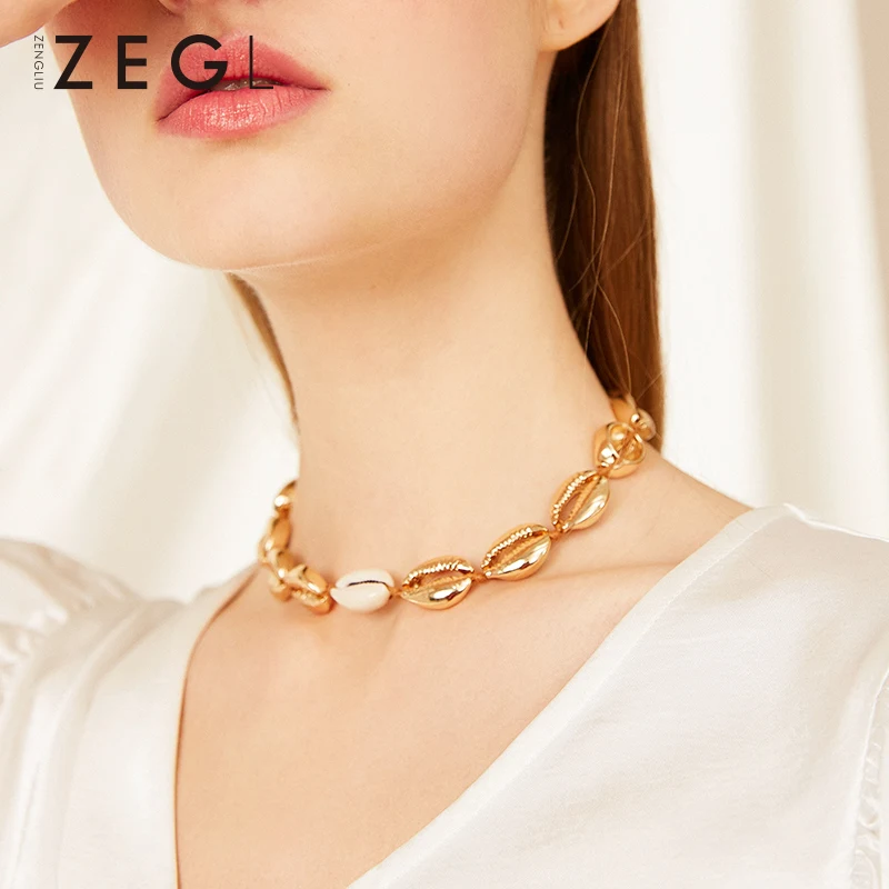 

ZEGL retro classic woman accessories shell necklace jewelry temperament clavicle chain necklace collar