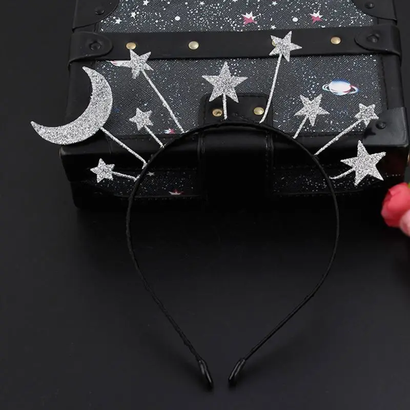 Принцесса девушка Хэллоуин вечерние Корона оголовье Блеск порошок Подвески в виде Луны, звезды металлический сплав обруч для волос день рождения Тиара головной убор подарок