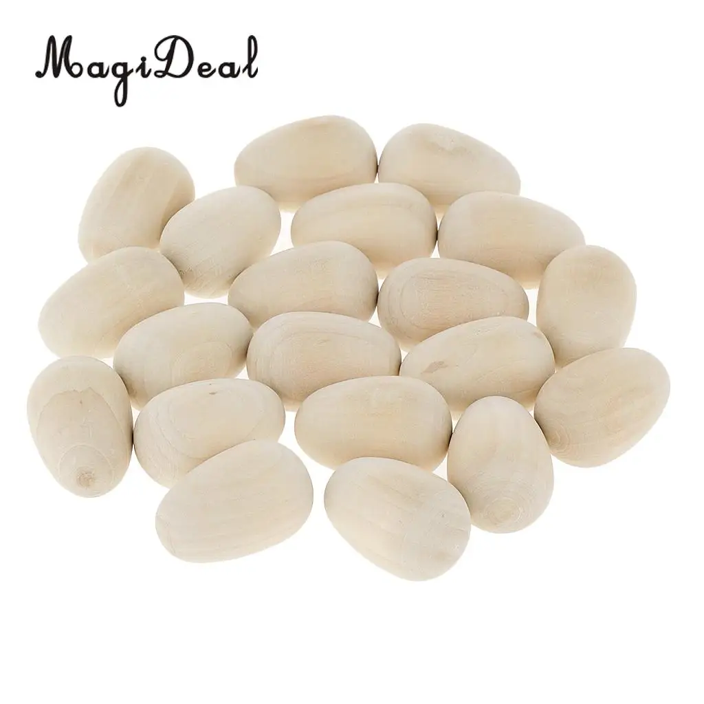 20pcs Simulation Natural Wooden Eggs DIY Hand Painted Doodle Easter Egg Play House Toy Pretend Play Toys Crafts 37mmx23mm
