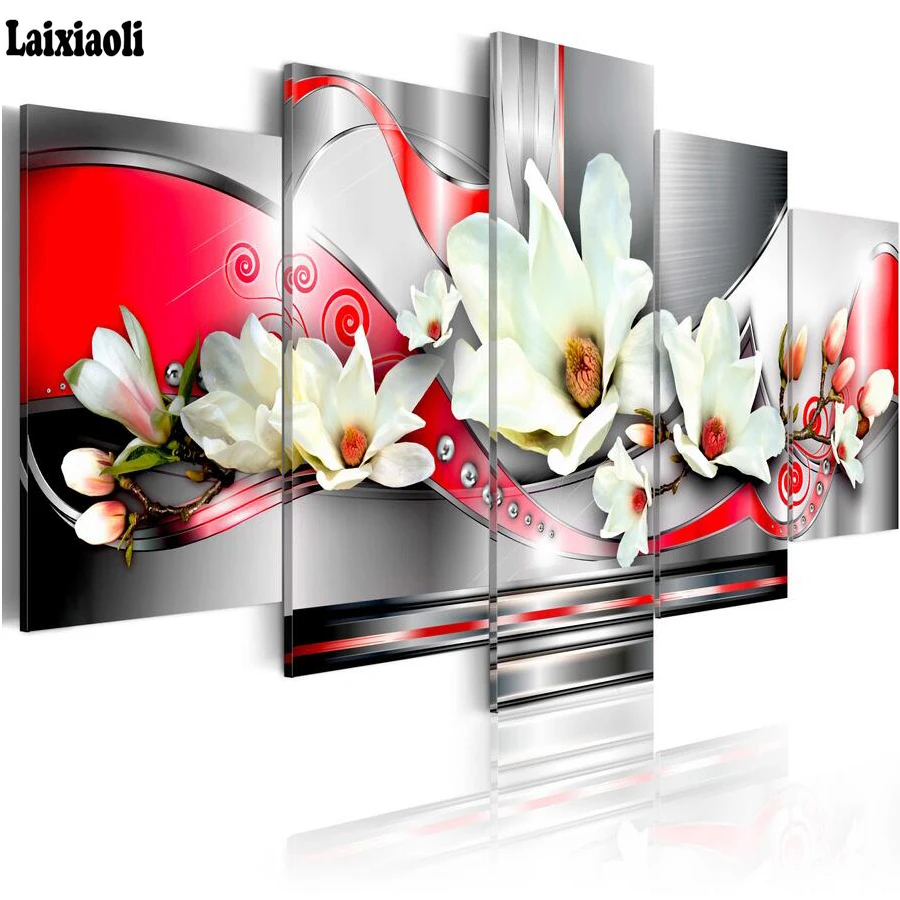 

5 Pieces diamond embroidery,magnolia,flowers,5diy diamond painting full square,cross stitch pictures,mosaic home Decoration,gift