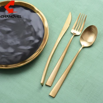 

CHANOVEL 3 Pieces Tableware Set High Polished 304 Stainless Steel Cutlery Set Steak Knife Fork Set Royal Family Dinnerware Set