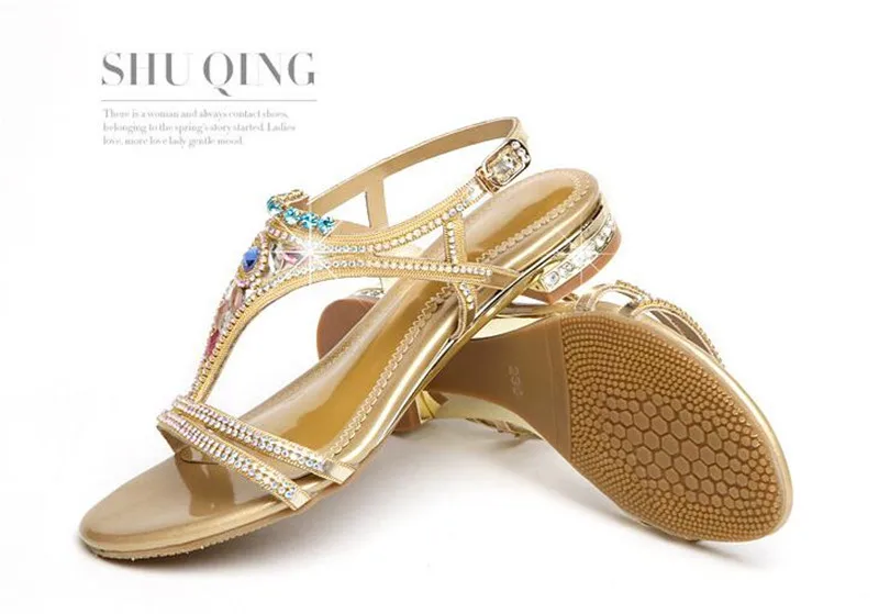 BEYARNE New Genuine Leather Rhinestone Gold Buckle Fashion Mid Heel Summer Shoes Girl Female Lady Women Sandals