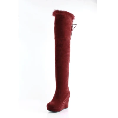 Chainingyee/зимние теплые сапоги выше колена женские сапоги для верховой езды на высоком каблуке с кроличьим мехом, на молнии, со шнуровкой, на платформе, желтого, черного, красного цвета - Цвет: red