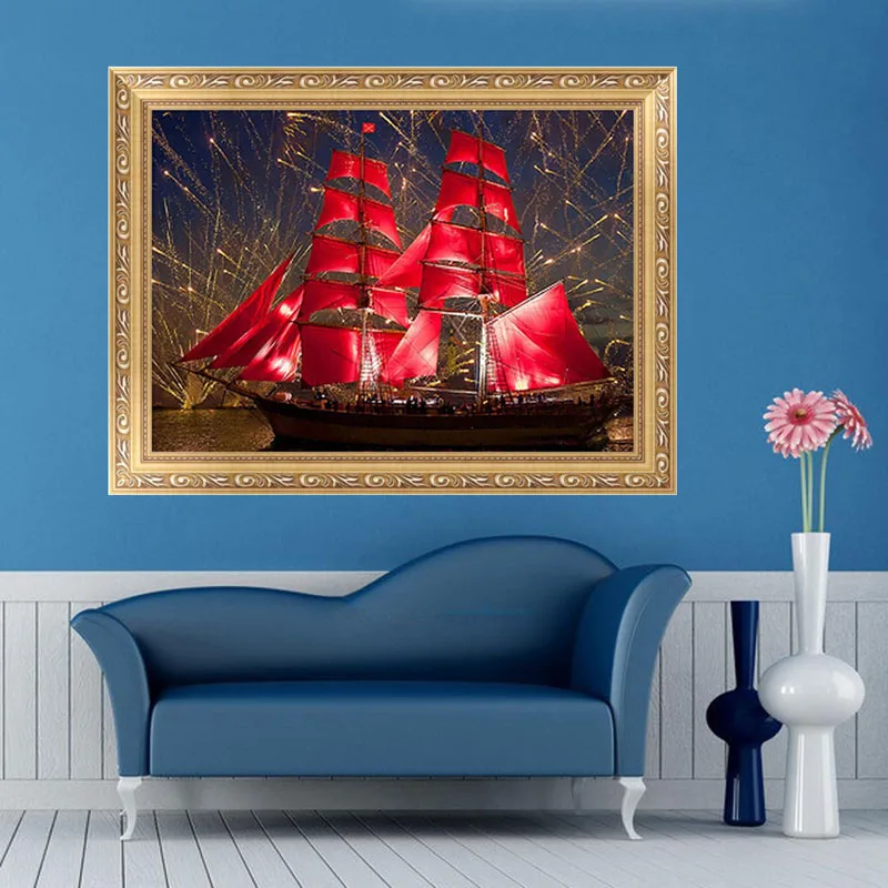 

5D Diamond Red Sailboat Mosaic Embroidery Paint Cross Stitch Home Decor #Aug.29