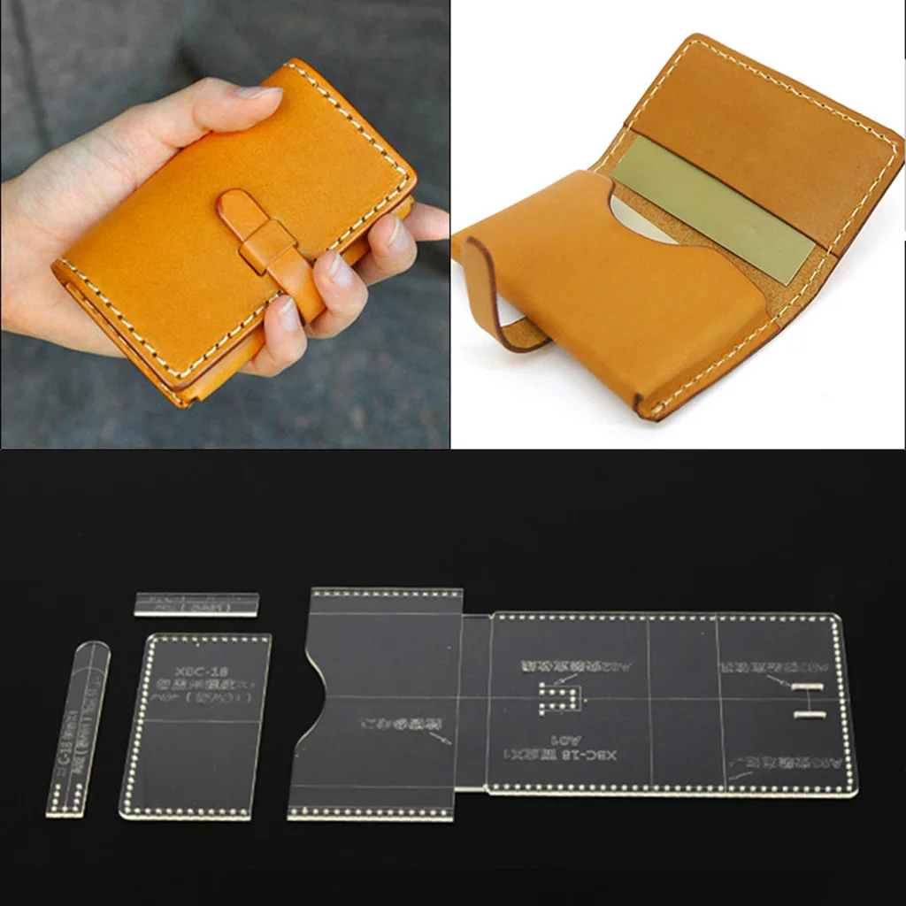 4 Pieces Acrylic Template Pattern Stencil Leather Mini Coin Bag Card Holder Clear