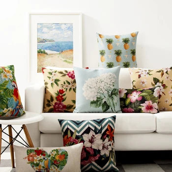 

Retro Garden Bird Fruit Pineapple Home Decorative Pillow Thick Linen Pillowcase Sofa Cushion
