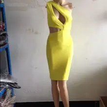 Цвет хорошее качество желтый одно плечо вырезами Бандажное платье для вечеринок обтягивающее платье, оптовые продажи темно-синий/платье+ костюм