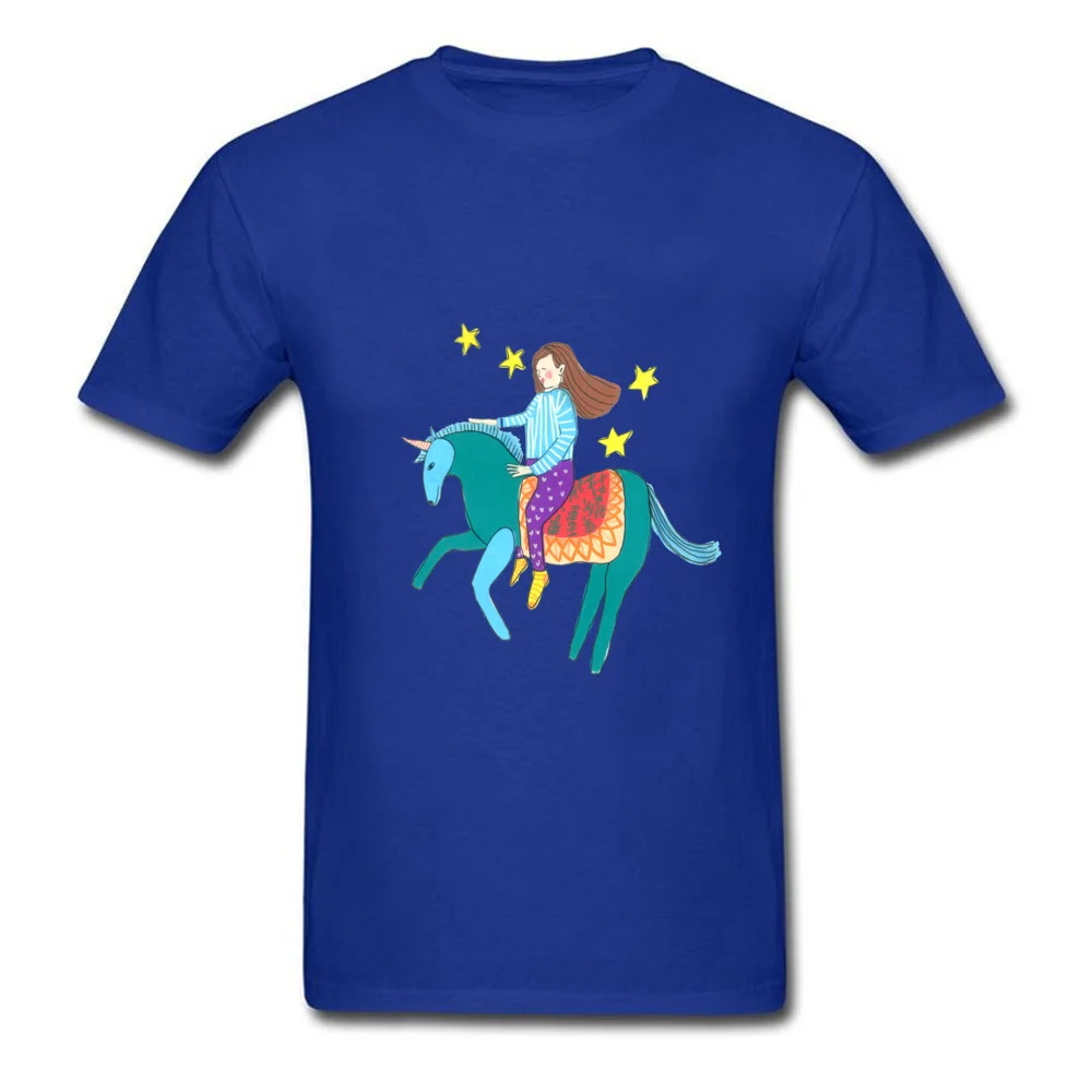 Girl riding a unicorn Hip Hop Casual T Shirt Round Collar All Cotton Short Sleeve Tops Shirts for Men Clothing Shirt Summer Fall Girl riding a unicorn blue