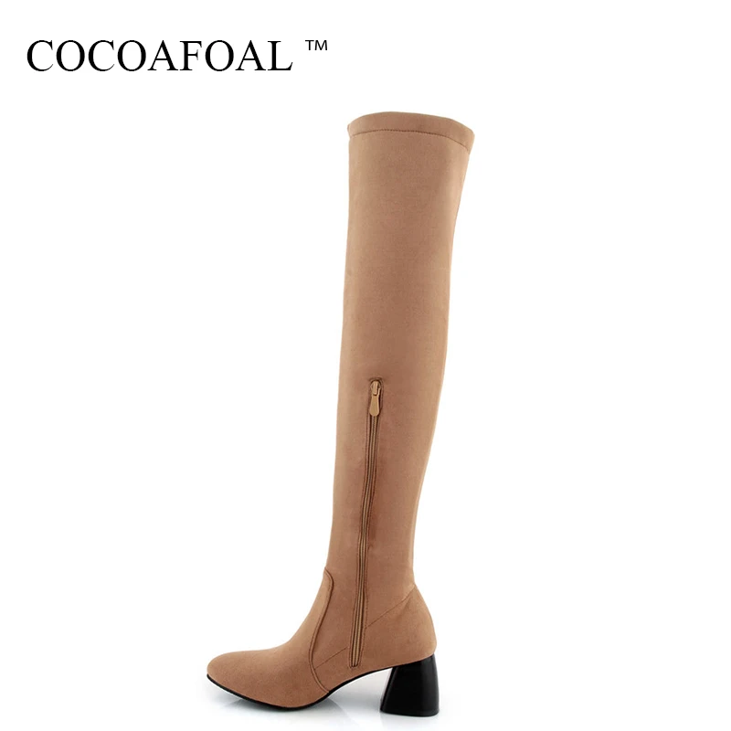 

COCOAFOAL Women's Black Thigh High Boots Winter Zipper Gray High Heel Shoes Sexy Plus Size 33 43 Pointed Toe Over The Knee Boots