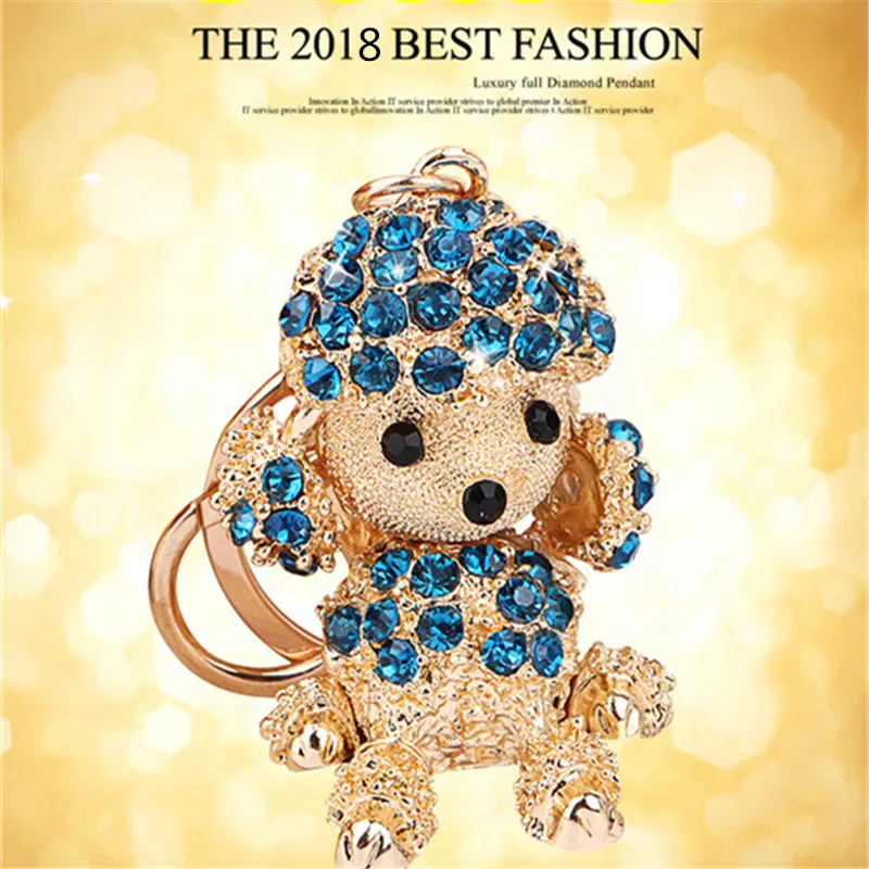 Nueva sonrisa afortunada perro cristal Rhinestone llaveros llavero sostenedor bolsa bolso para el coche de Navidad regalos llaveros