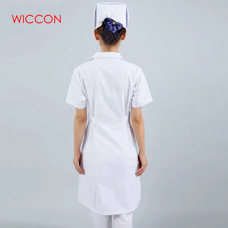 WICCON Женские однотонные длинные пальто с коротким рукавом для работы врача Больница Медицинский маникюрный стоматологический скрабы медсестры униформа для салонов красоты