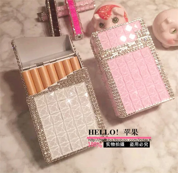 

20 cigarette Handmade sticky flashing diamond automatic metal Cigarettes case box for women