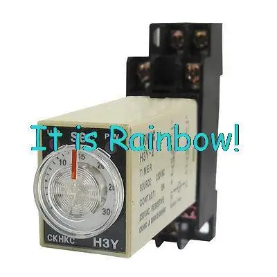 

Free Shipping AC 220V 8 Pins DPDT 0-30Sec 30S Timer Delay DIN Rail Time Relay H3Y-2 w Base
